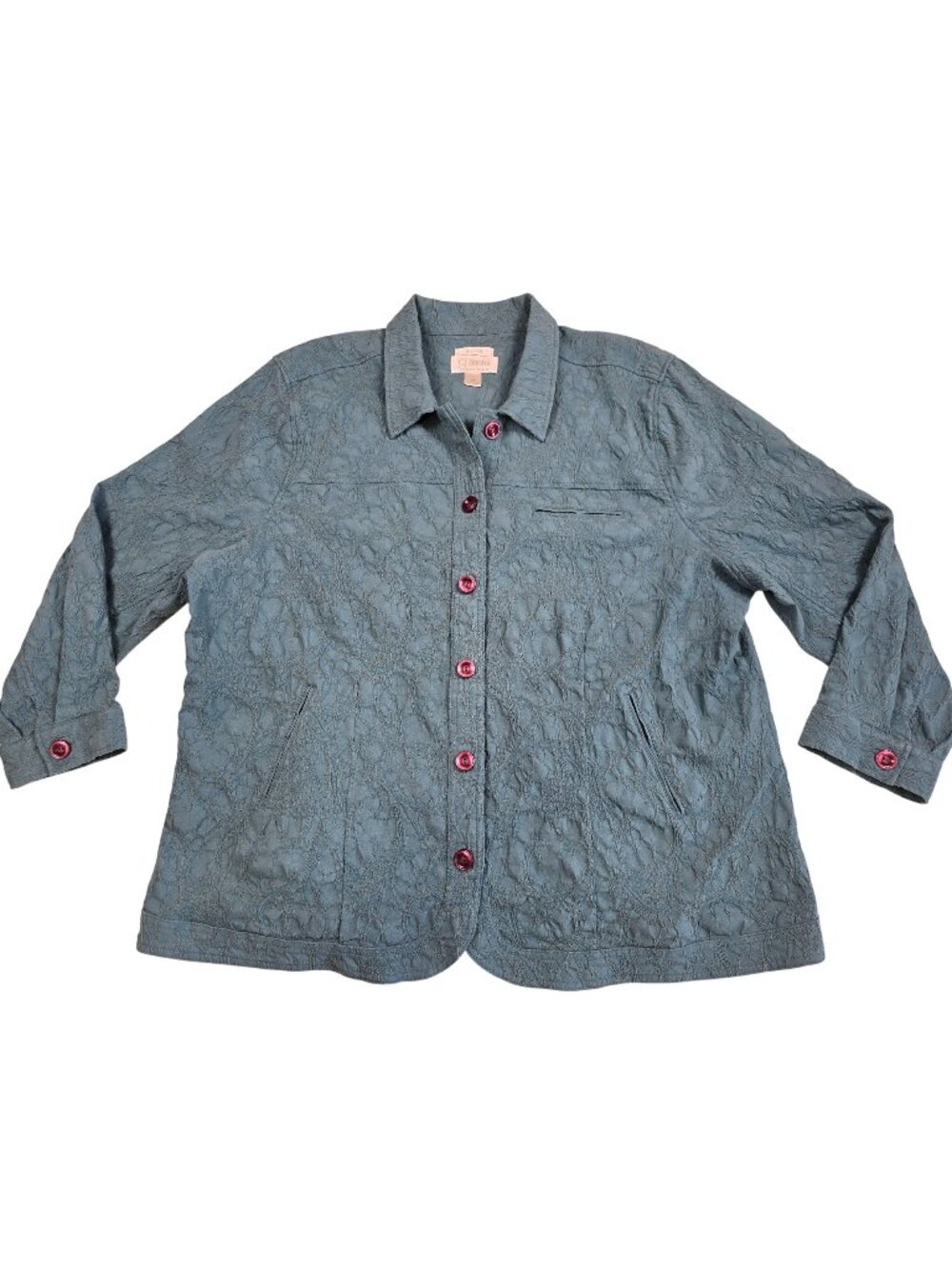 CJ Banks Textured Blue Jacket 3X Stretch Cotton Blend